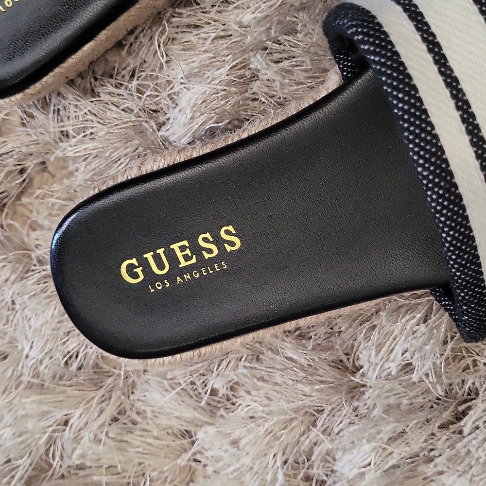 GUESS Women's Black and White Slide Sandals - Picture 2 of 5